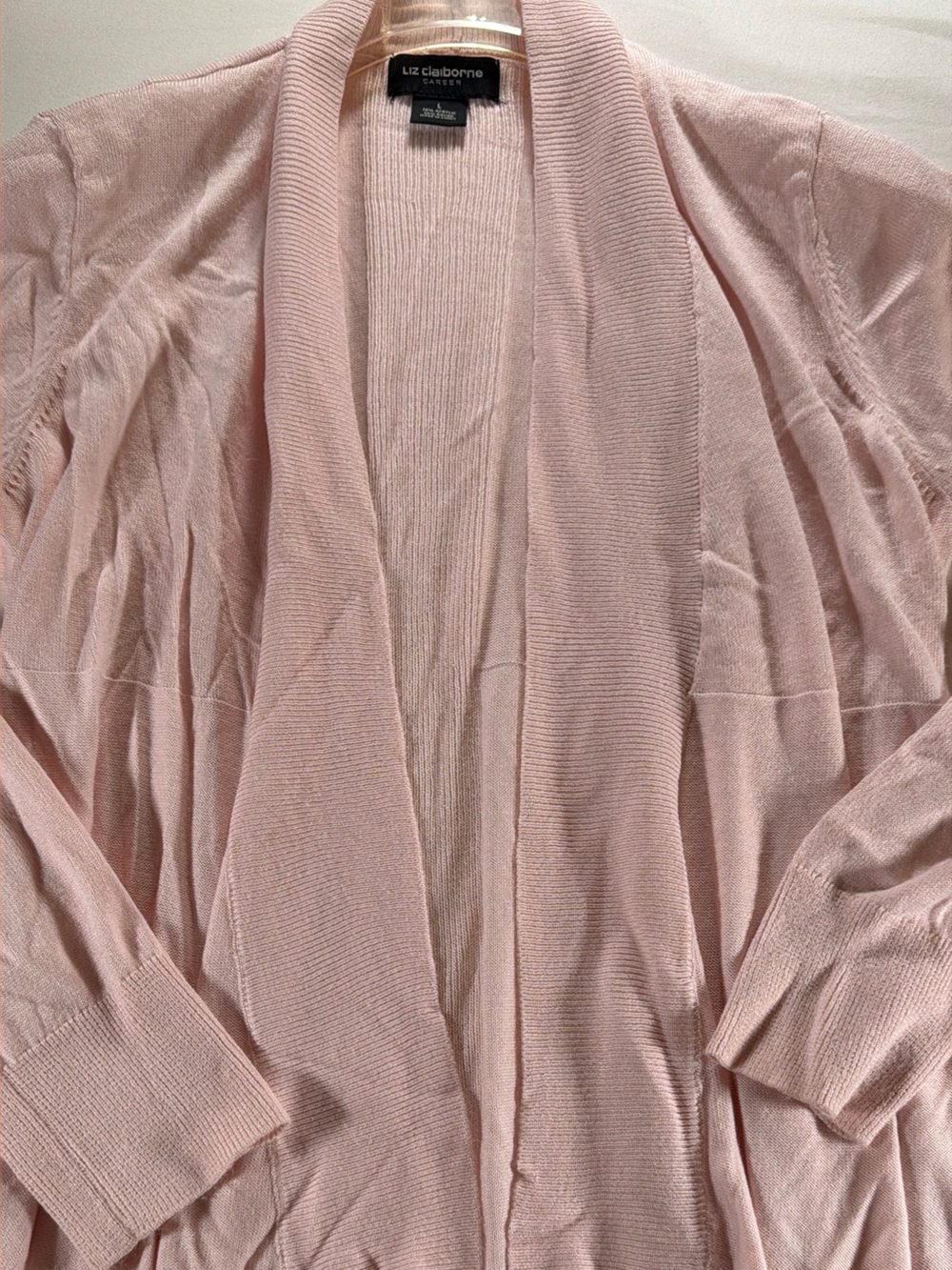 Liz Claiborne Pale Pink Open Front Cardigan